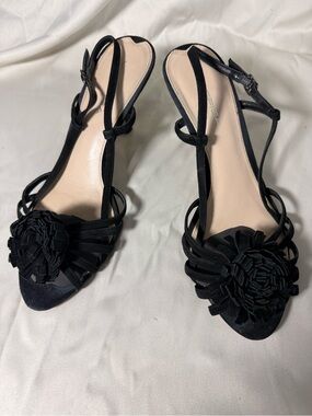 Via Spiga Black Rosette Suede Kitten Heel Sandals